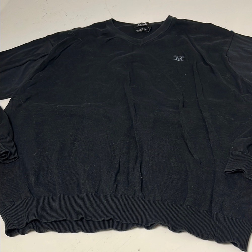Ashworth Large Long Sleeve Slight V Neck Cotton Men's Black Sweater